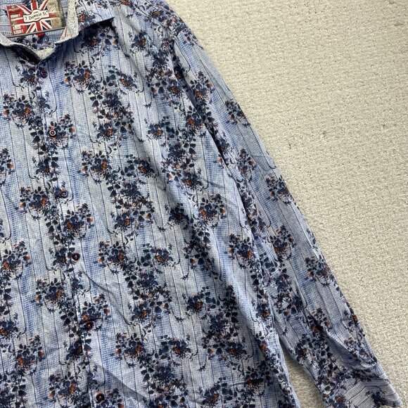 7 Downie St. Blue Floral AOP Long Sleeve Button-down Men’s Shirt Sz 7 Preppy - Picture 6 of 15